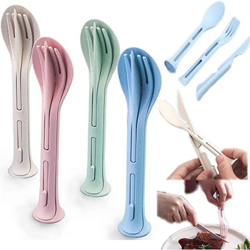 XML XML 3 in 1 Spoon Set Plastic Spoon Fork and Knife Set Kitchen Cutlery Set Baby Spoon for Travel School Picnic Office Daily Use 5  - Image 1