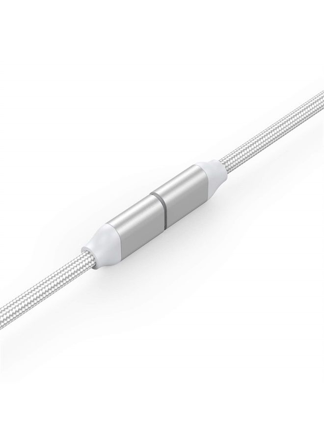 EMATETEK Braided Extension Connector Cable Female to Male Pass Video Audio Music Photo Data and Charge. 1PCS 3.3Feet Male to Female Extender Cord Made of Sliver Aluminum & White Braided. - Image 2