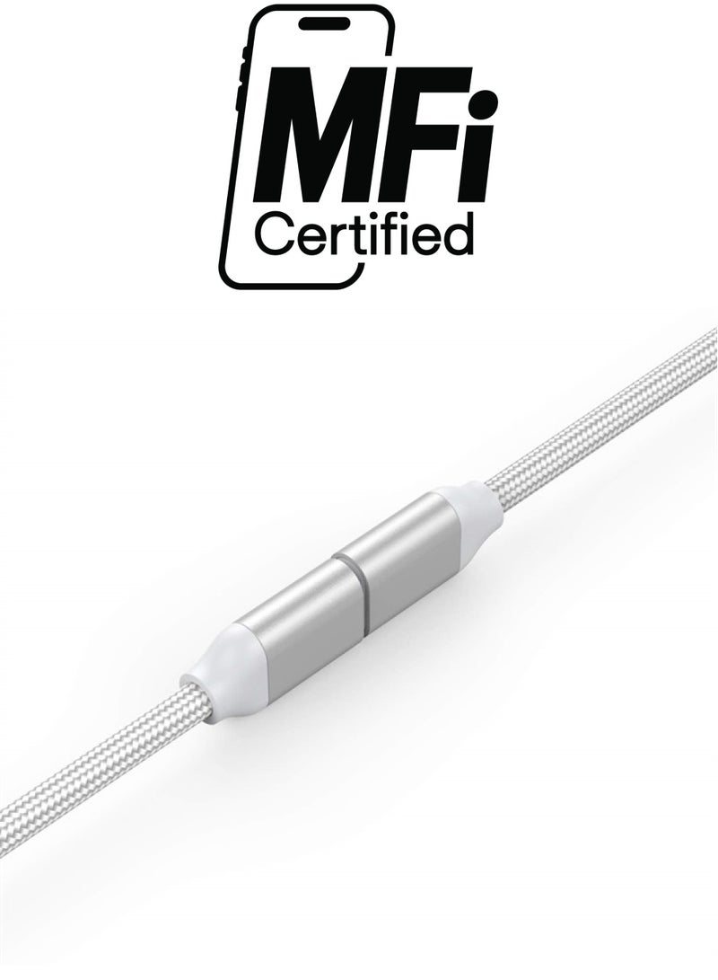 EMATETEK Braided Extension Connector Cable Female to Male Pass Video Audio Music Photo Data and Charge. 1PCS 3.3Feet Male to Female Extender Cord Made of Sliver Aluminum & White Braided. - Image 1