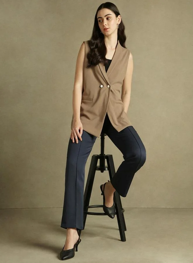 Dennis Lingo Solid Button Sleeveless Longline Blazer by Styli