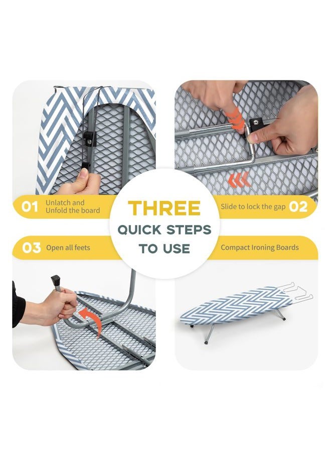 RAINHOL Small Tabletop Ironing Board Foldable, RAINHOL Steel Mesh Portable Iron Board for Dorm and Apartment, with Iron Rest and Heat-Resistant Cotton Cover, 31" x 12", Blue and White Stripes - Image 5