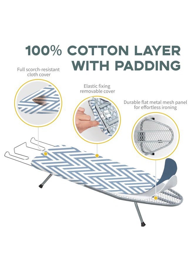 RAINHOL Small Tabletop Ironing Board Foldable, RAINHOL Steel Mesh Portable Iron Board for Dorm and Apartment, with Iron Rest and Heat-Resistant Cotton Cover, 31" x 12", Blue and White Stripes - Image 2