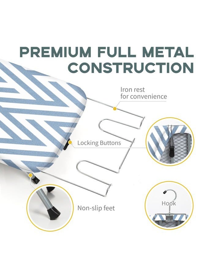 RAINHOL Small Tabletop Ironing Board Foldable, RAINHOL Steel Mesh Portable Iron Board for Dorm and Apartment, with Iron Rest and Heat-Resistant Cotton Cover, 31" x 12", Blue and White Stripes - Image 3