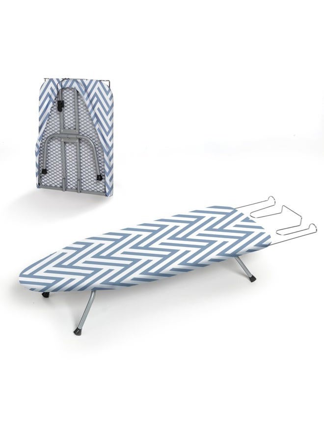 RAINHOL Small Tabletop Ironing Board Foldable, RAINHOL Steel Mesh Portable Iron Board for Dorm and Apartment, with Iron Rest and Heat-Resistant Cotton Cover, 31" x 12", Blue and White Stripes - Image 1