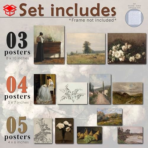 LANCHI95 12 Pcs Vintage Wall Art Decor, Vintage Art Prints, Vintage Posters for Room, Moody gallery wall art, Eclectic French Country Pictures Wall Decor for Bedroom (UNFRAMED) - Image 2
