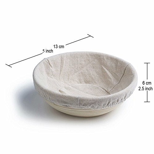 Jranter 5 Inch Round Banneton Bread Proofing Basket 2 pcs Natural Rattan Cane Brotform Handmade& Linen Liner Cloth - Image 3