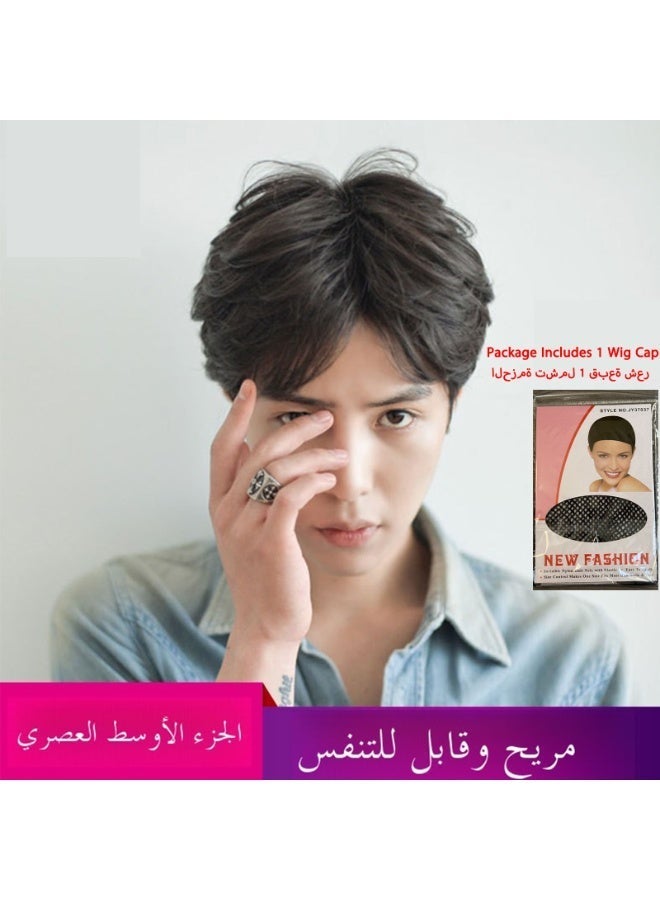 كيمياوي وسط الجزء 100% شعر بشري كامل قبعة رجولية قصيرة أزياء وعصرية قبعة شعر بشري حقيقية تبدو طبيعيًا قبعة شعر أنيقة - Image 2