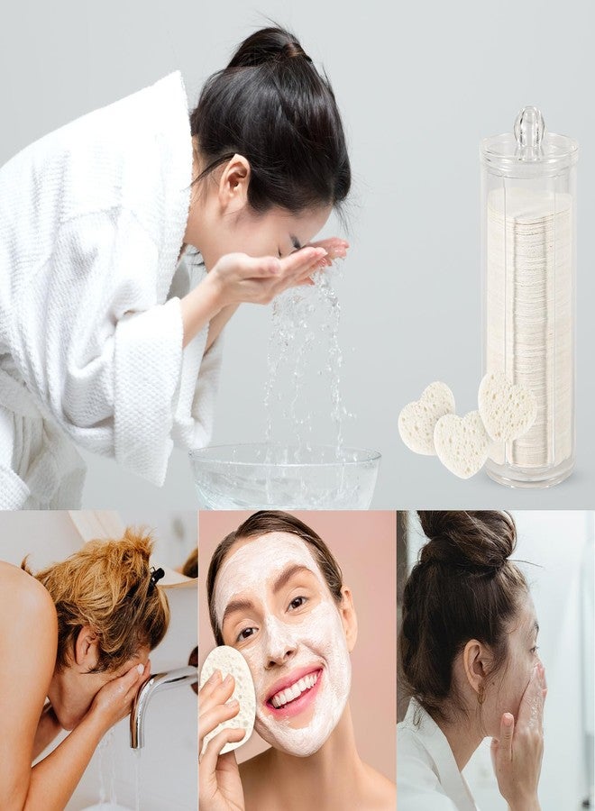 PEUTIER 120pcs Facial Sponges, Compressed Facial Sponges with Container Heart Shape Face Sponges Sponge Pads for Face Cleaning Removing Makeup Exfoliating (White) - Image 4