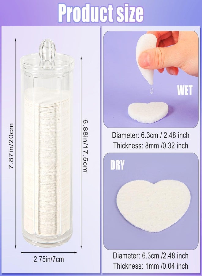 PEUTIER 120pcs Facial Sponges, Compressed Facial Sponges with Container Heart Shape Face Sponges Sponge Pads for Face Cleaning Removing Makeup Exfoliating (White) - Image 2