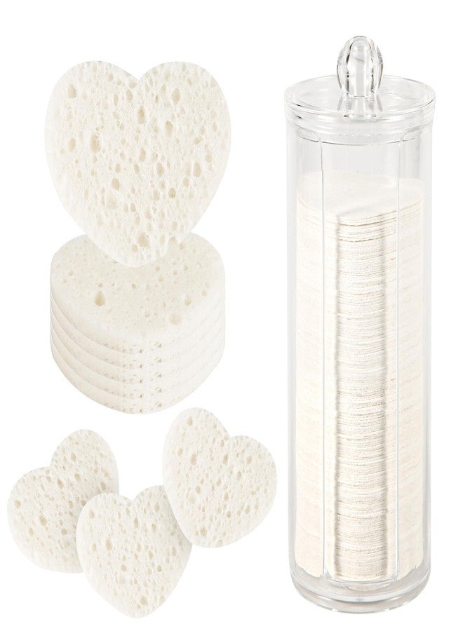 PEUTIER 120pcs Facial Sponges, Compressed Facial Sponges with Container Heart Shape Face Sponges Sponge Pads for Face Cleaning Removing Makeup Exfoliating (White) - Image 1
