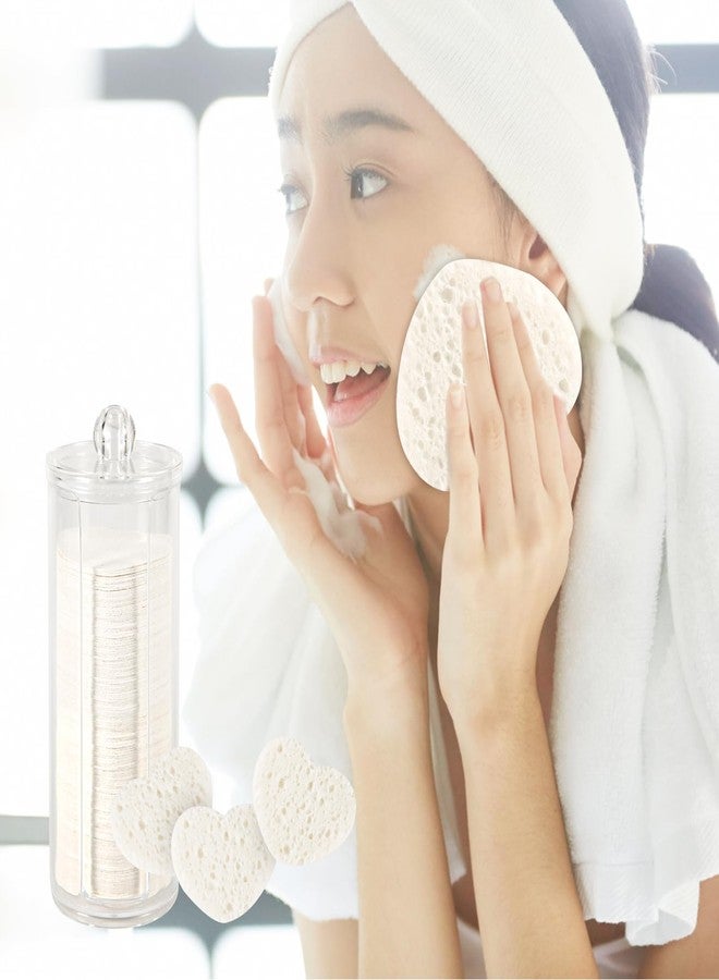 PEUTIER 120pcs Facial Sponges, Compressed Facial Sponges with Container Heart Shape Face Sponges Sponge Pads for Face Cleaning Removing Makeup Exfoliating (White) - Image 3
