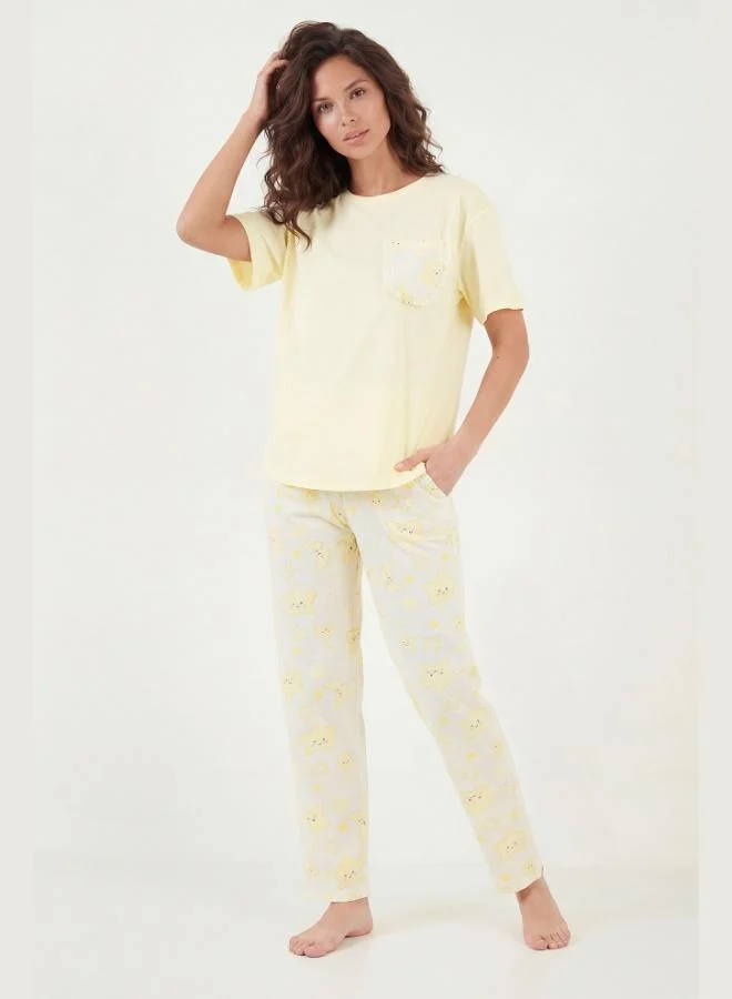 Lela  Lela Cotton Regular Fit Crew Neck Pajama Set with Pocket Details Women's Pajama Set 6091325 for Women | Best Price UAE
