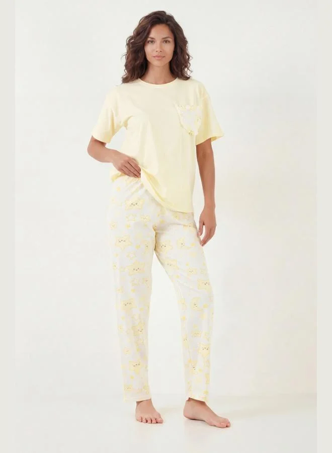Lela  Lela Cotton Regular Fit Crew Neck Pajama Set with Pocket Details Women's Pajama Set 6091325 for Women | Best Price UAE