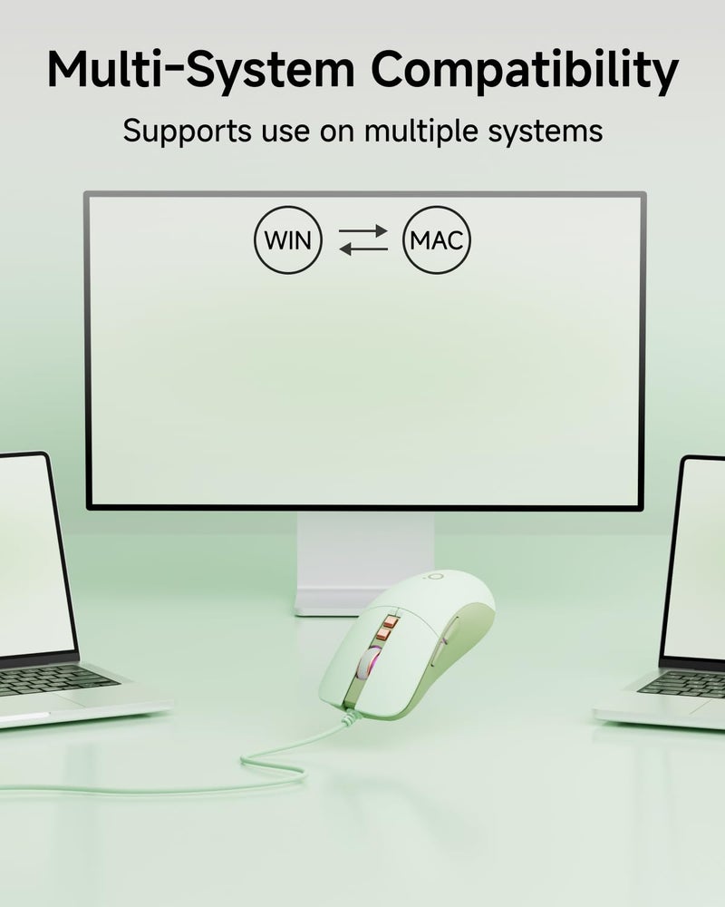 SEUNKWANG EWEADN G309 Wired Mouse, 7-Button Ergonomic Computer Corded Mouse with 2400 DPI, 4 Adjustment Levels DPI, Optical Office USB Mice with 5FT Cord for Laptop, PC, Desktop, MacBook-Green - Image 5