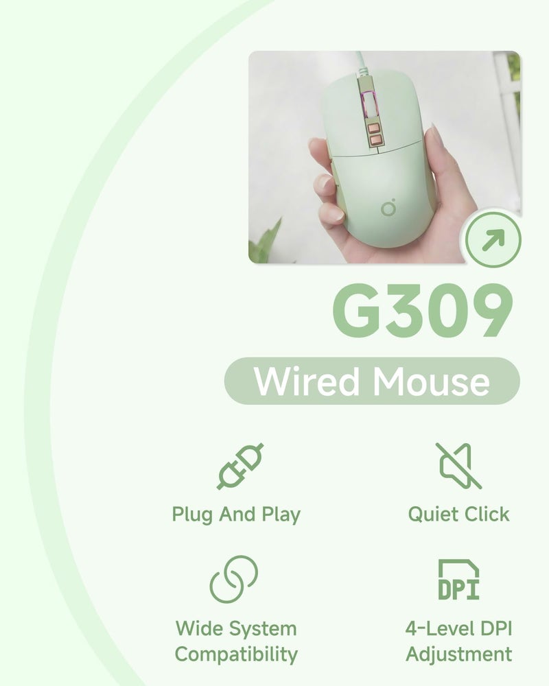 SEUNKWANG EWEADN G309 Wired Mouse, 7-Button Ergonomic Computer Corded Mouse with 2400 DPI, 4 Adjustment Levels DPI, Optical Office USB Mice with 5FT Cord for Laptop, PC, Desktop, MacBook-Green - Image 2