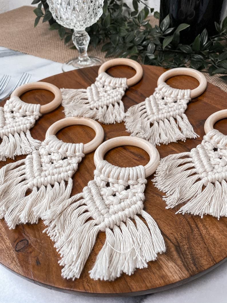 SILVERBILL Napkin Rings Set of 6 Napkin Holder Macrame Table Setting Home Dcor Wedding Decor - Image 4