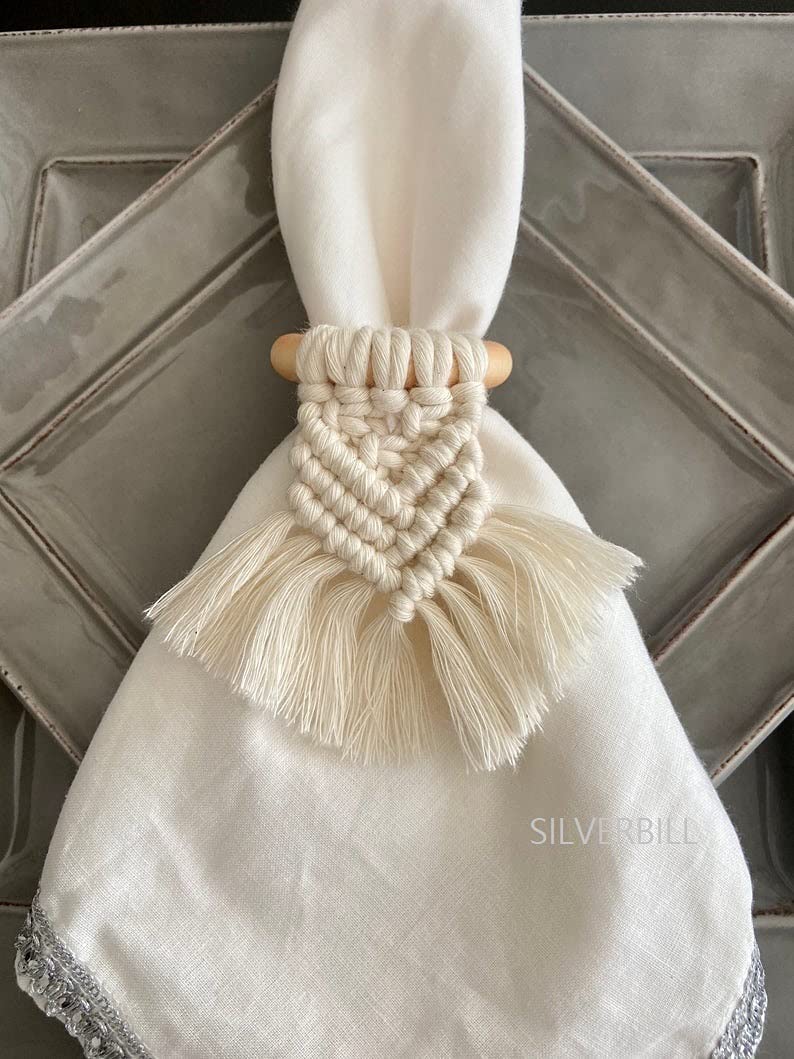SILVERBILL Napkin Rings Set of 6 Napkin Holder Macrame Table Setting Home Dcor Wedding Decor - Image 3