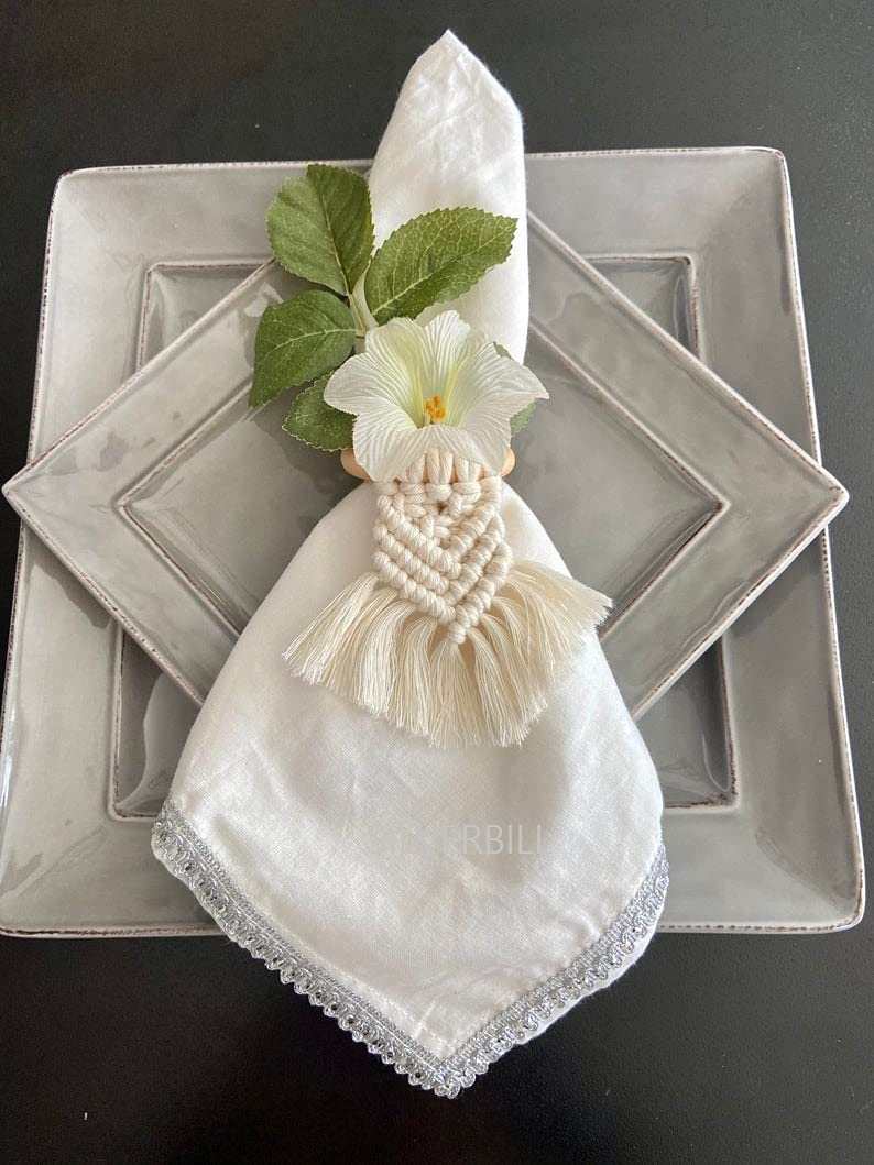 SILVERBILL Napkin Rings Set of 6 Napkin Holder Macrame Table Setting Home Dcor Wedding Decor - Image 5