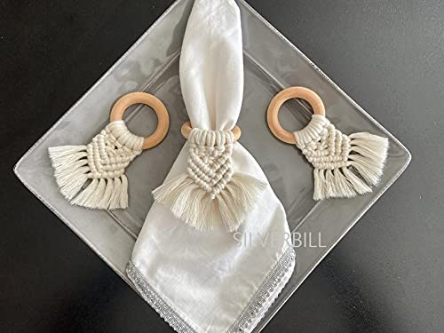 SILVERBILL Napkin Rings Set of 6 Napkin Holder Macrame Table Setting Home Dcor Wedding Decor - Image 1