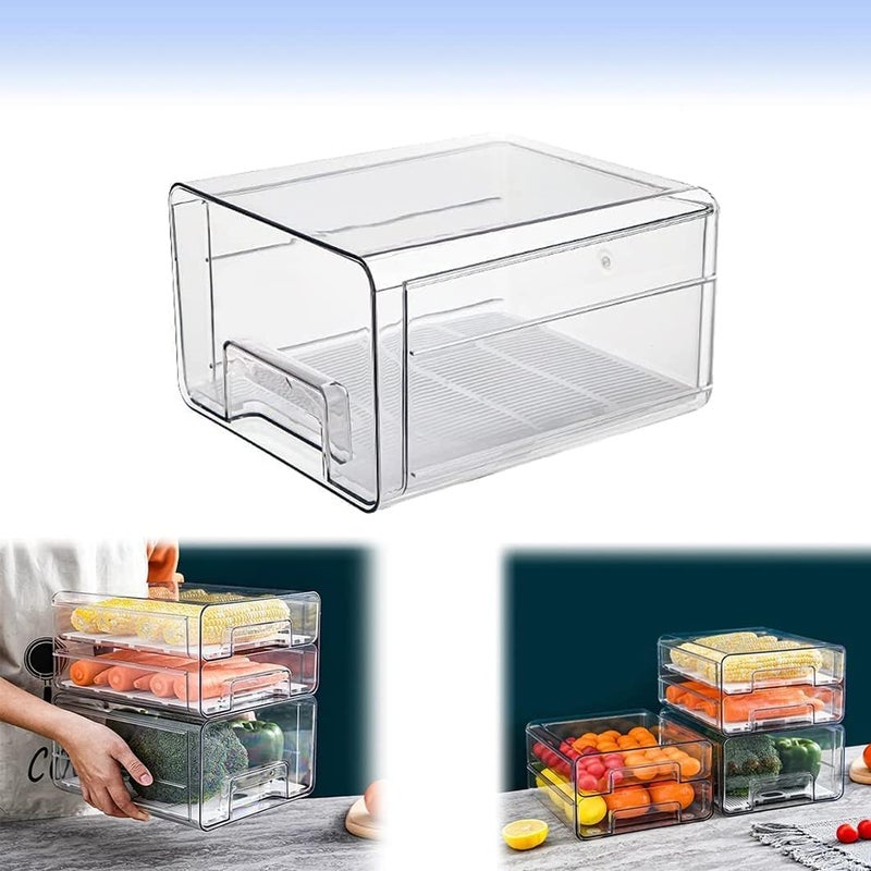 Antole Refrigerator Drawers Organizer, Clear Plastic Stackable Refrigerator Organizer Bins,Pull Out Fridge Shelf Egg Holder Storage Box,Food Storage Containers for Kitchen,Fridge,Cabinet (1 Tier) - Image 1