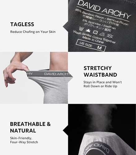 DAVID ARCHY دايفيد آرتشي شورتات داخلية للرجال مصنوعة من رايون ناعم وقابل للتنفس من الخيزران، بدون فتحة، عبوة 4 قطع، مقاس م 2.5'' - Image 5