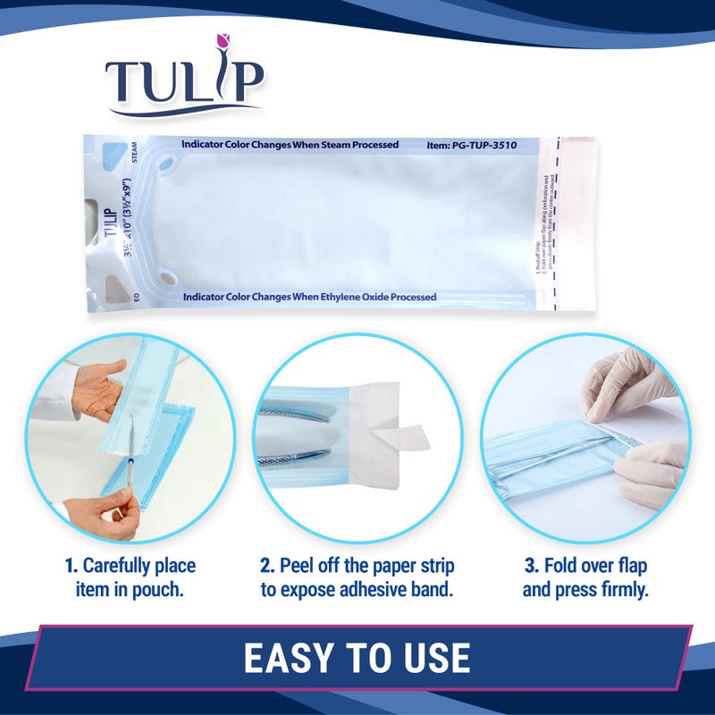 Tulip Self Sealing Sterilization Pouch 3.5" x 10" (200 Pack) - Autoclave Sterilizer Bags for Clean Tools - Dental and Nail Sanitizer Packets by Tulip - Image 2