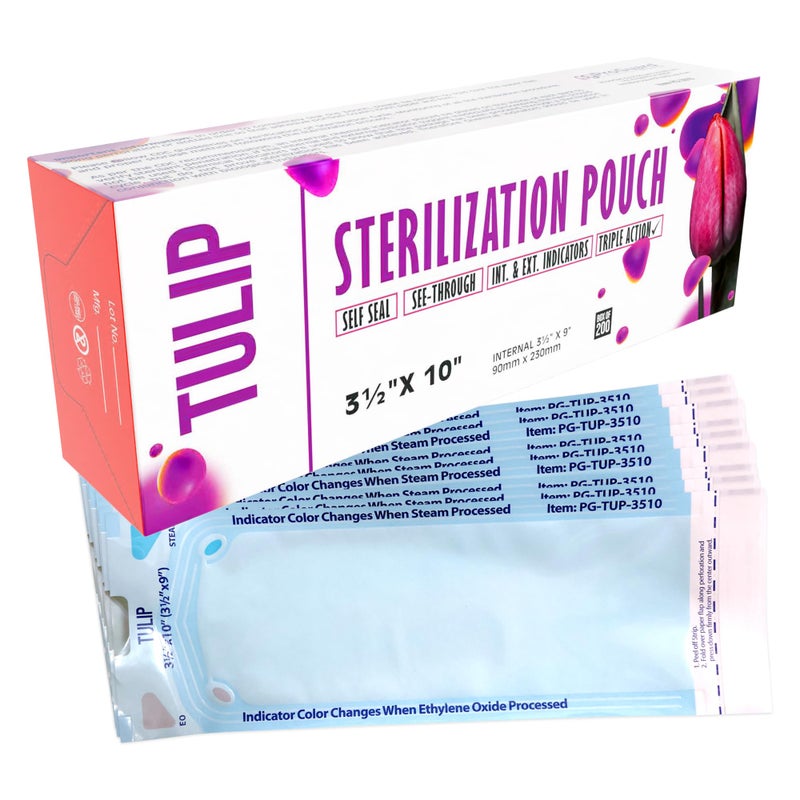 Tulip Self Sealing Sterilization Pouch 3.5" x 10" (200 Pack) - Autoclave Sterilizer Bags for Clean Tools - Dental and Nail Sanitizer Packets by Tulip - Image 1