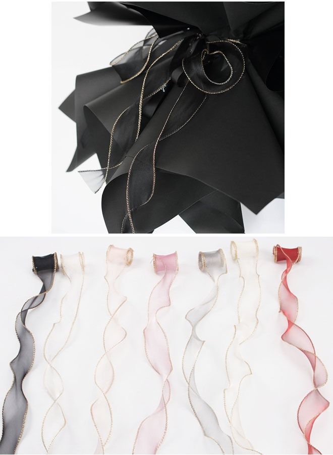 ZCM-HAPPY 3 Roll Gift and Bouquet Wrap with Gold Trim Crow's Feet Ribbon 4x900cm - Image 4