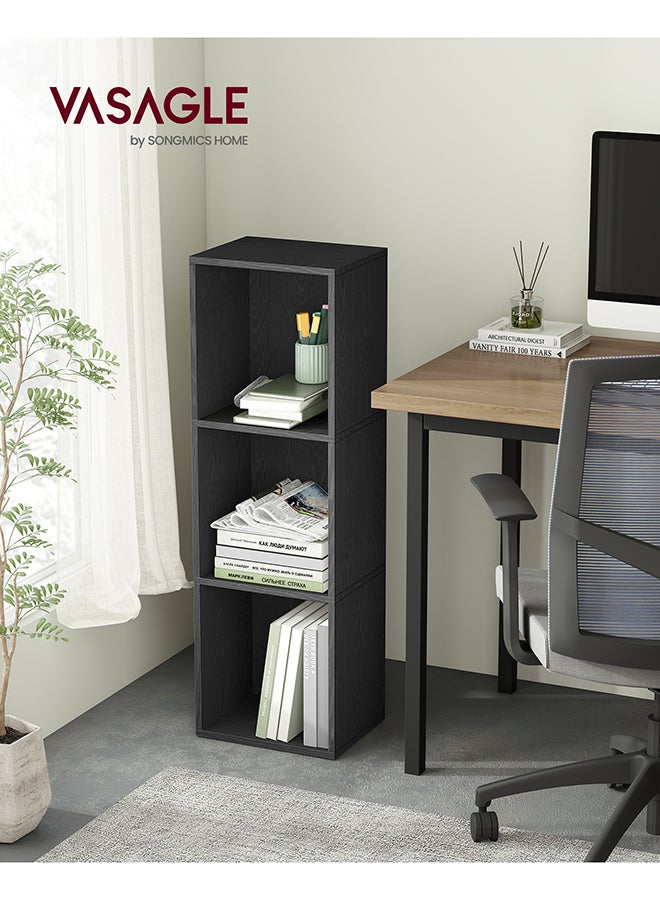 VASAGLE Bookcase, Shelf, Storage Cabinet with 3 Compartments, Freestanding Bookcase, Cube Bookcase, for Living Room, Office, Dining Room, Black - Image 2