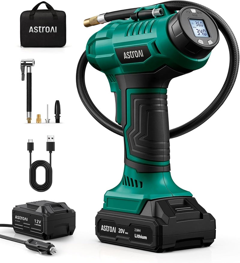 AstroAI Cordless Tire Inflator Air Compressor 20V Rechargeable Battery Powered 160PSI Portable Air Pump - Image 1