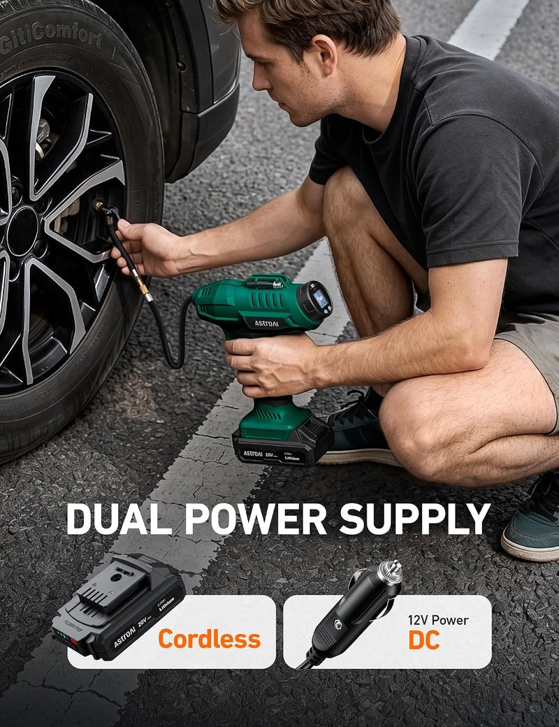 AstroAI Cordless Tire Inflator Air Compressor 20V Rechargeable Battery Powered 160PSI Portable Air Pump - Image 3