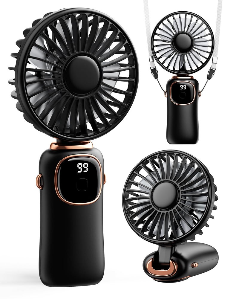 coldSky Portable Handheld Fan 4000mAh Battery Operated 3 in 1 Multifunction Personal Travel Fans with Digital Display 90 Foldable Desk Fan with Base 5 Speed Lash Fan for MakeupOffice Black