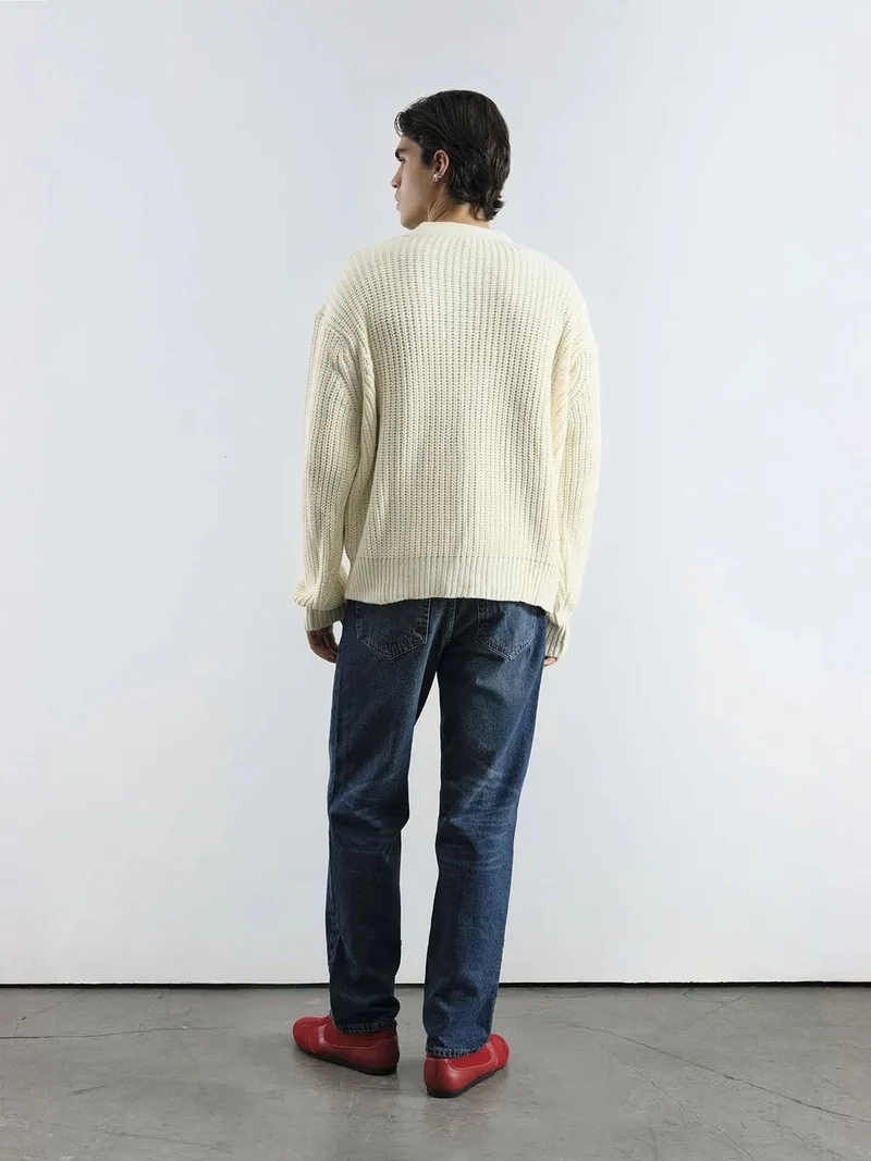 Giesto Ivory Natural GIESTO Textured Knitwear V-Neck Cardigan with Button Closure for Men | Best Price UAE