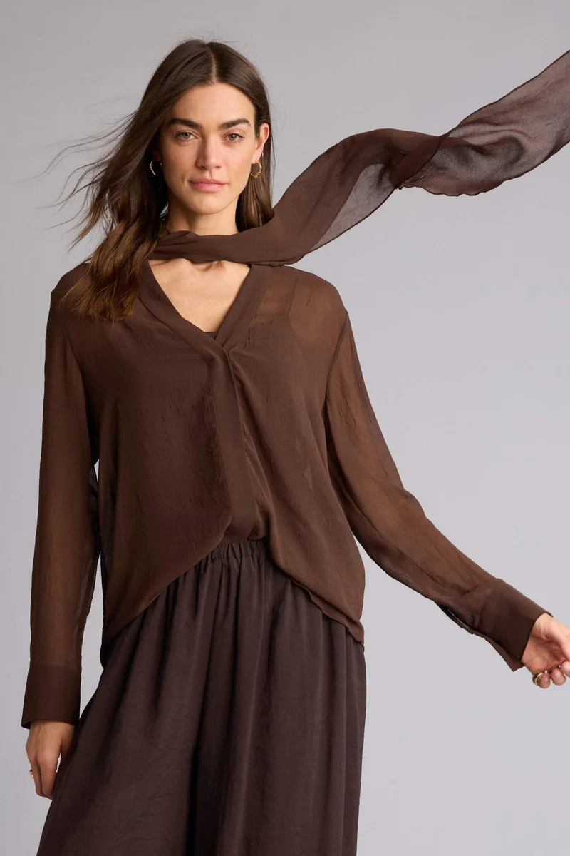 DeFacto Regular Fit Shawl Collar Long Sleeve Blouse