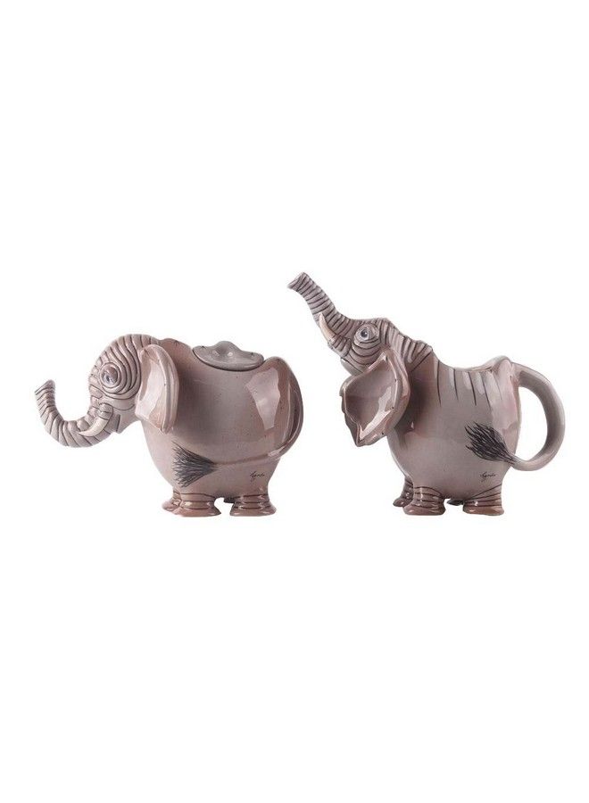 Blue Sky Ceramic 7.5" X 3.75" X 6" And 6.75" X 4.5" X 4.5" Elephant Creamer And Sugar Bowl - Image 1