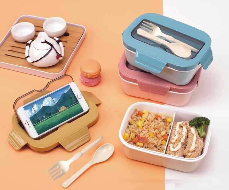 TEMSON Lunch Box for Kids - Lunch Boxes for Office Men, Tiffin Box for Kids, Men and Women, Lunch Box with 2 Compartments – 1350 ML (LB-8897) (Pink) - Image 1