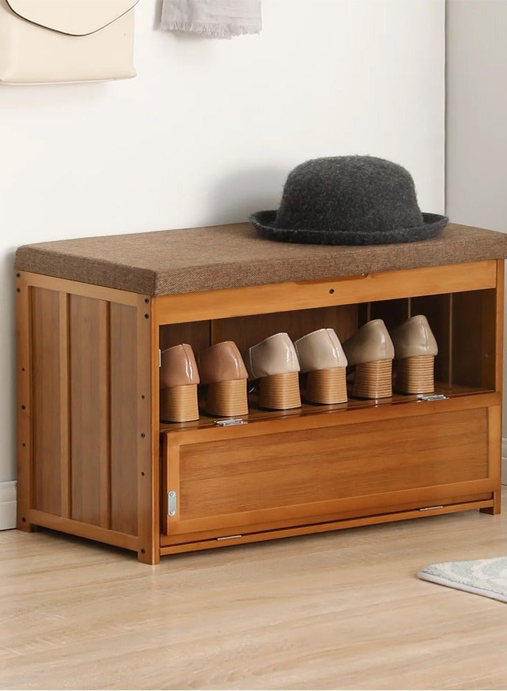 C&C Home 2 in 1 Multifunction Shoe Bench Storage Rack Organizer Brown 78x28x46 CM  - Image 1