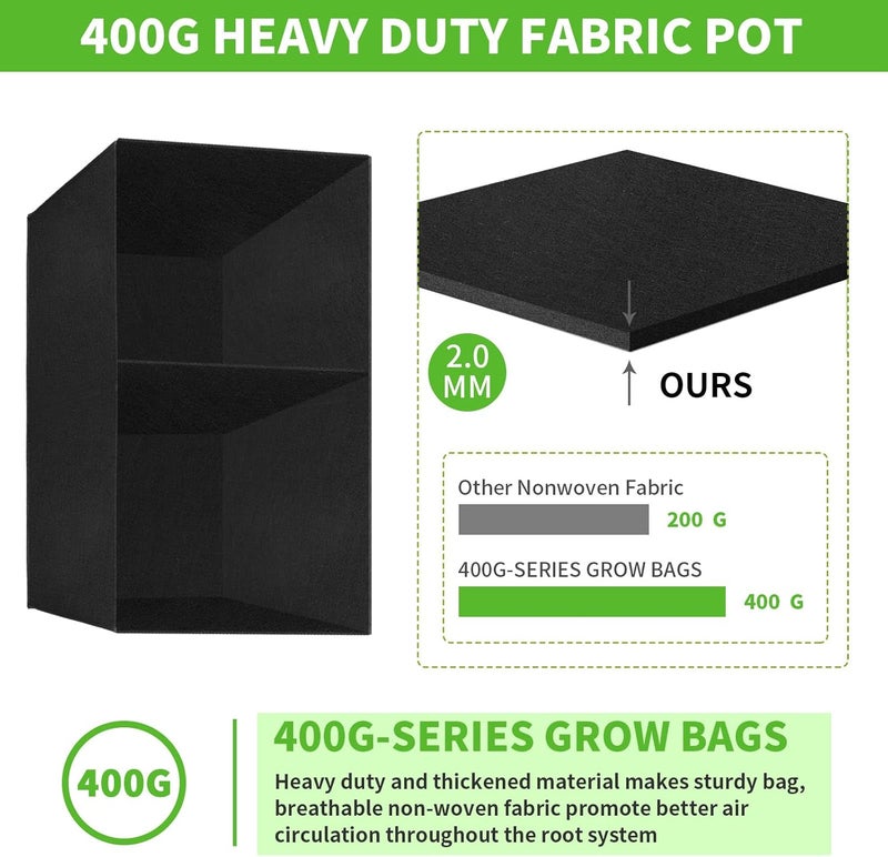 ANGELIOX 2 Pack Plant Grow Bags, 2-Grids Rectangle Grow Bag,10 Gallon Heavy Duty 400G Fabric Garden Bed, Square Nonwoven Flower Planter Containers for Vegetable ,Flowers,Fruit/Growing Pots with Handles - Image 3