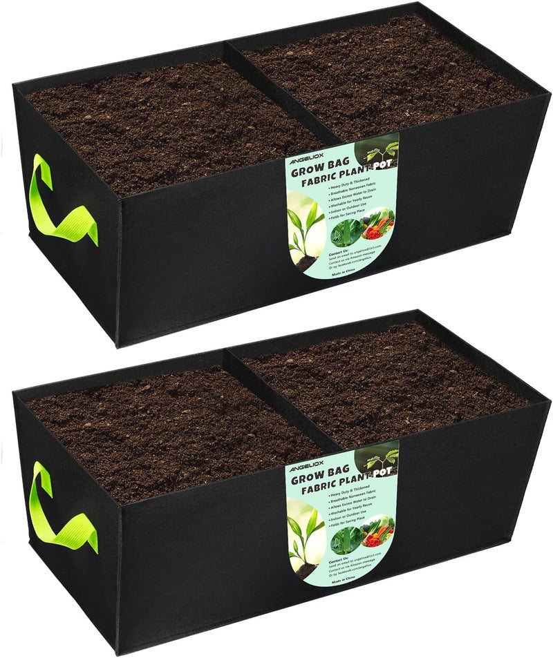 ANGELIOX 2 Pack Plant Grow Bags, 2-Grids Rectangle Grow Bag,10 Gallon Heavy Duty 400G Fabric Garden Bed, Square Nonwoven Flower Planter Containers for Vegetable ,Flowers,Fruit/Growing Pots with Handles - Image 1
