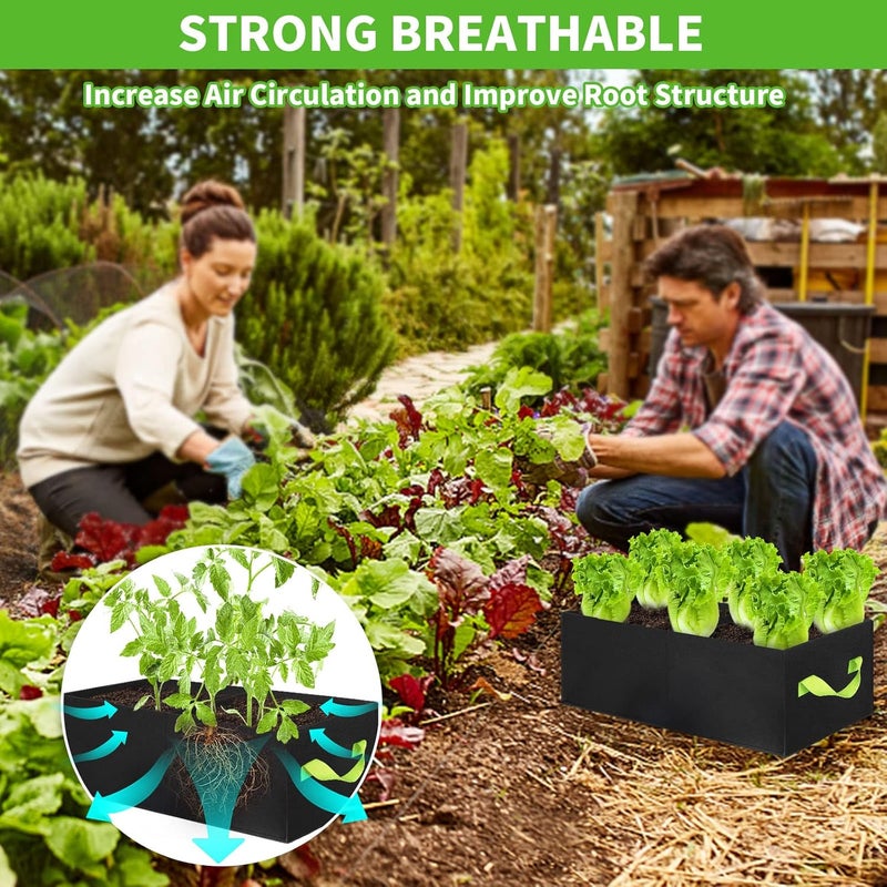 ANGELIOX 2 Pack Plant Grow Bags, 2-Grids Rectangle Grow Bag,10 Gallon Heavy Duty 400G Fabric Garden Bed, Square Nonwoven Flower Planter Containers for Vegetable ,Flowers,Fruit/Growing Pots with Handles - Image 2
