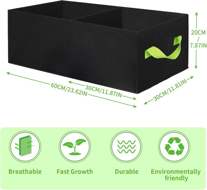 ANGELIOX 2 Pack Plant Grow Bags, 2-Grids Rectangle Grow Bag,10 Gallon Heavy Duty 400G Fabric Garden Bed, Square Nonwoven Flower Planter Containers for Vegetable ,Flowers,Fruit/Growing Pots with Handles - Image 5