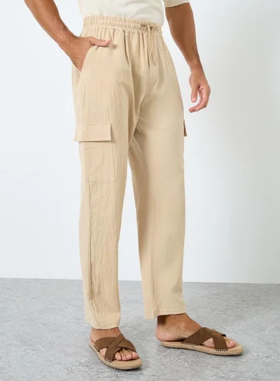 Styli Styli Men Linen Blend Straight Leg Plain Trousers