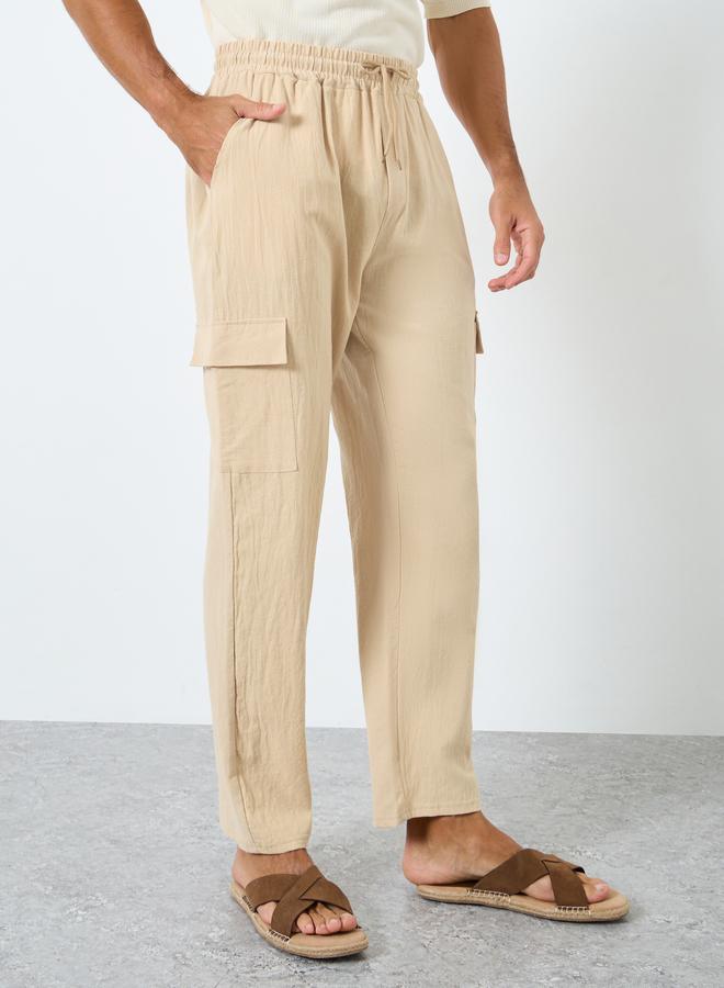 Styli Men Linen Blend Straight Leg Plain Trousers - Image 1