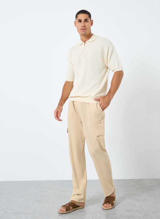Styli Men Linen Blend Straight Leg Plain Trousers - Image 2