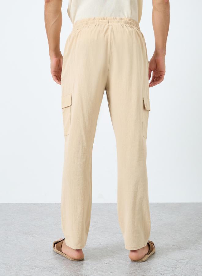 Styli Men Linen Blend Straight Leg Plain Trousers - Image 4