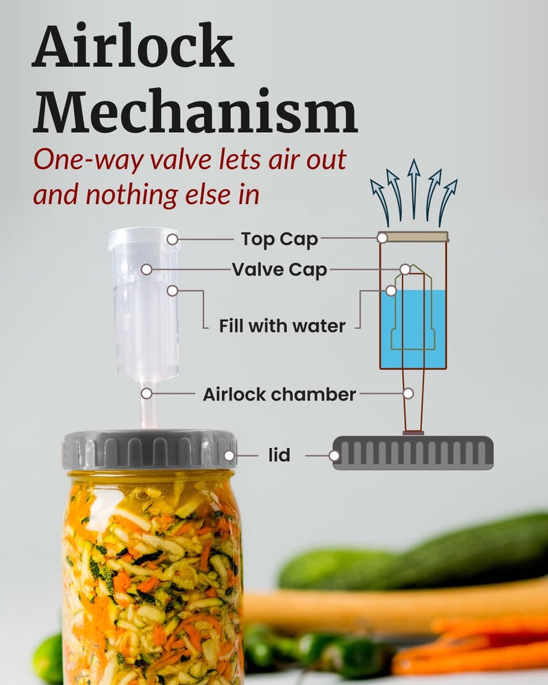 Elementi Mason Jar Fermentation Lids - Easy to Use Fermenting Lids for Wide Mouth Mason Jars - Make Delicious Sauerkraut & Kimchi, Airlocks Fermentation Kit, Burping Air Lock Fermenters - Set of 2 - Image 3