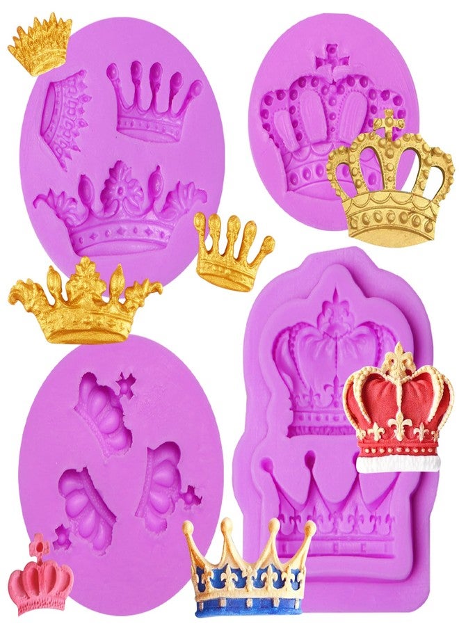 acvcatto 4 Pieces Crown Silicone Fondant Molds, 3D Crown Candy Baking Molds, Princess Crown Cake Decoration Chocolate for Cupcake Topper Sugar Craft Gum Paste Clay Crafting Projects - Image 1