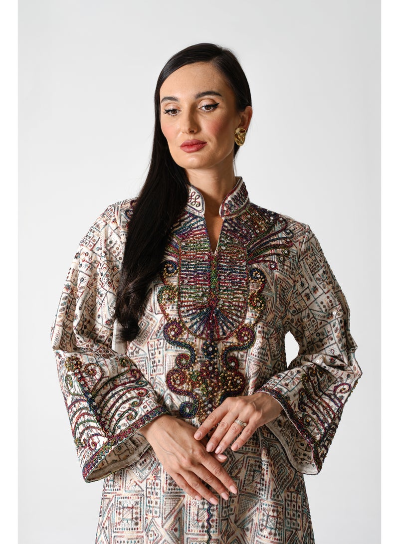 اكسا جلابية انيقة كتان مطرزة - Image 3