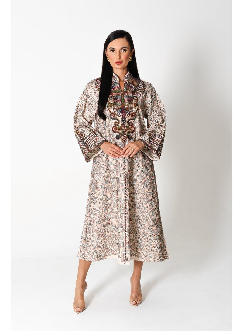 اكسا جلابية انيقة كتان مطرزة - Image 1