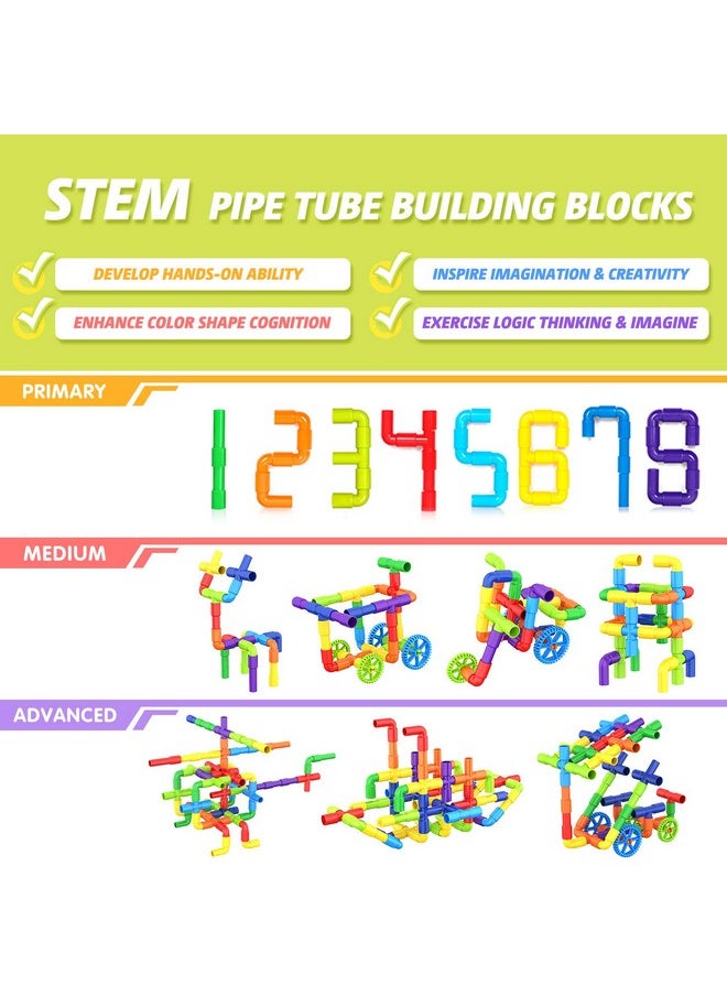 EP EXERCISE N PLAY STEM Toy Pipe Tube Building Set for Kids, 175 Pcs Tube Locks Construction Building Blocks Set with Baseplate, Educational Learning Pipe Interlocking Toys Gift for Toddlers Kids Boys Girls Age 3+  - Image 3